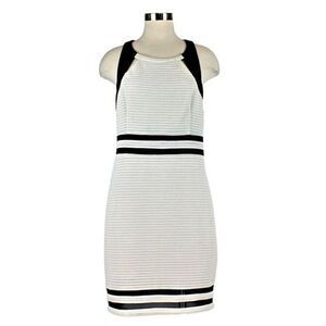 Dress Sleeveless T-Back Waffle Weave Mesh Illusion White & Black Size Women's 14